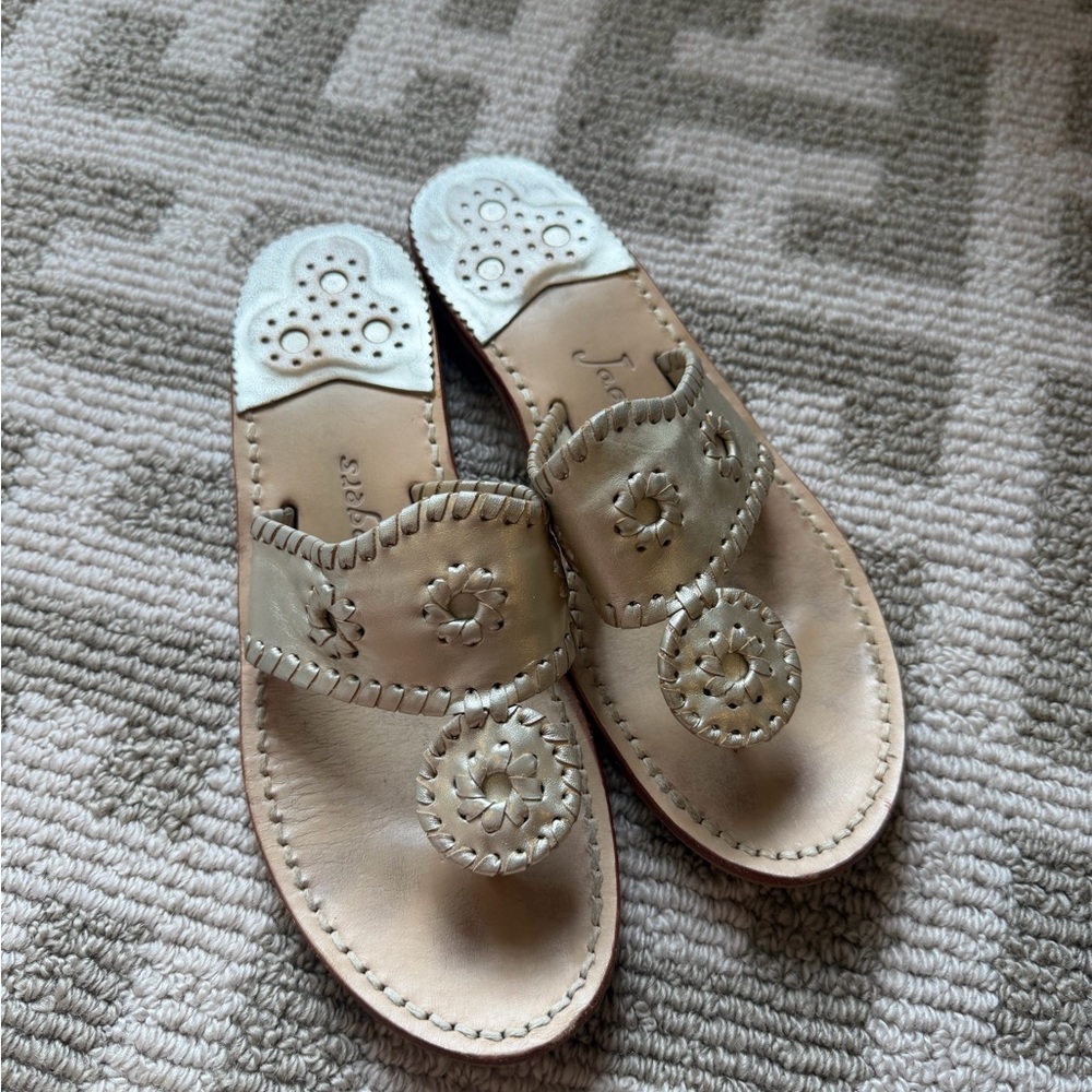 Jack Rogers Metallic Champagne Leather Thong Sandals